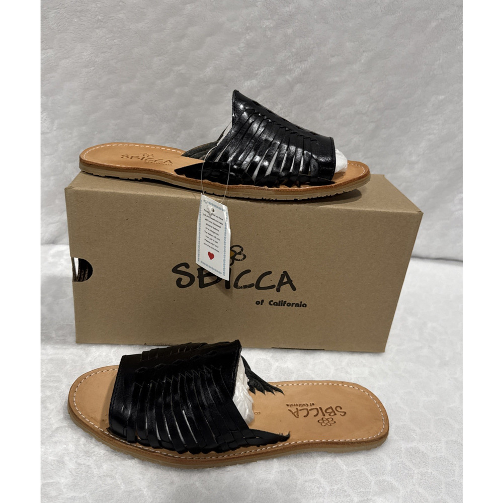 Sbicca Lawrin Huarache Slide Sandal Women Size 8 Black Leather Upper Shoes